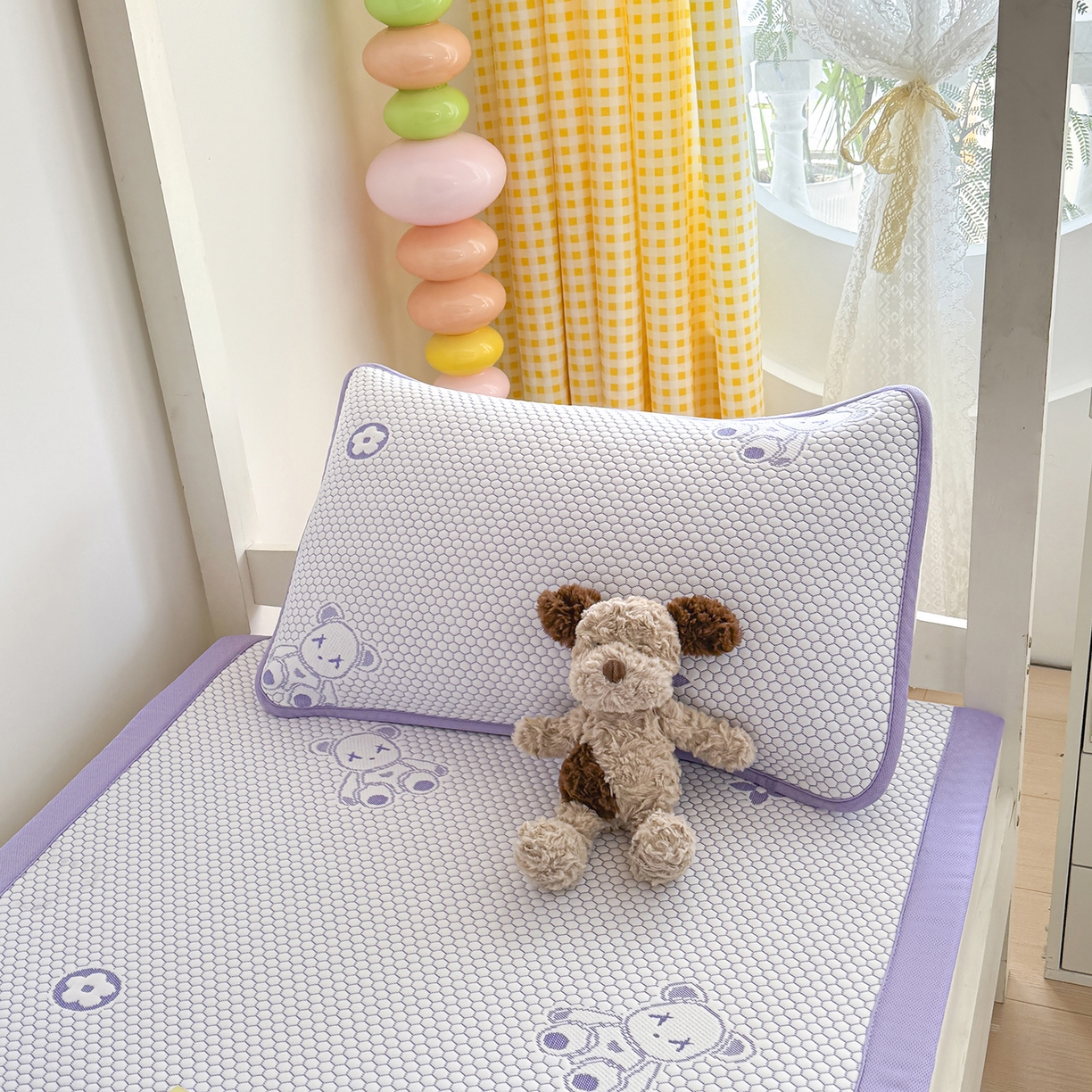 奇丝雅 2026新款夏季A类卡通冰豆豆冰丝凉席枕套凉感家用可机洗单人学生宿舍48×74cm一只一对 抱抱熊-紫