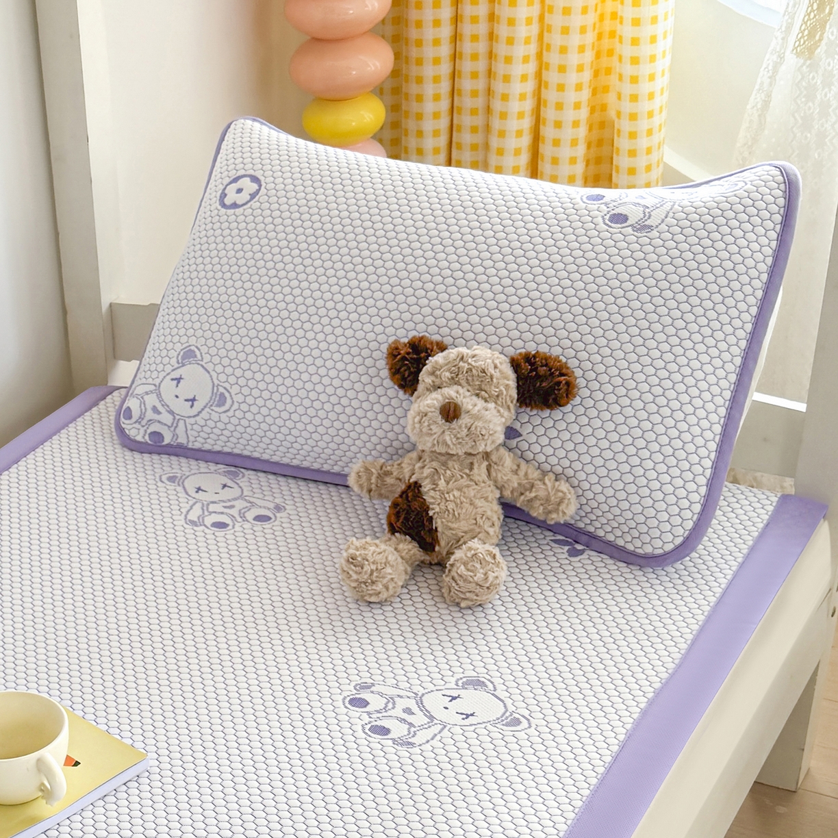 91家纺网 家纺一手货源 找家纺 奇丝雅 2026新款夏季A类卡通冰豆豆冰丝凉席枕套凉感家用可机洗单人学生宿舍48×74cm一只一对 抱抱熊-紫