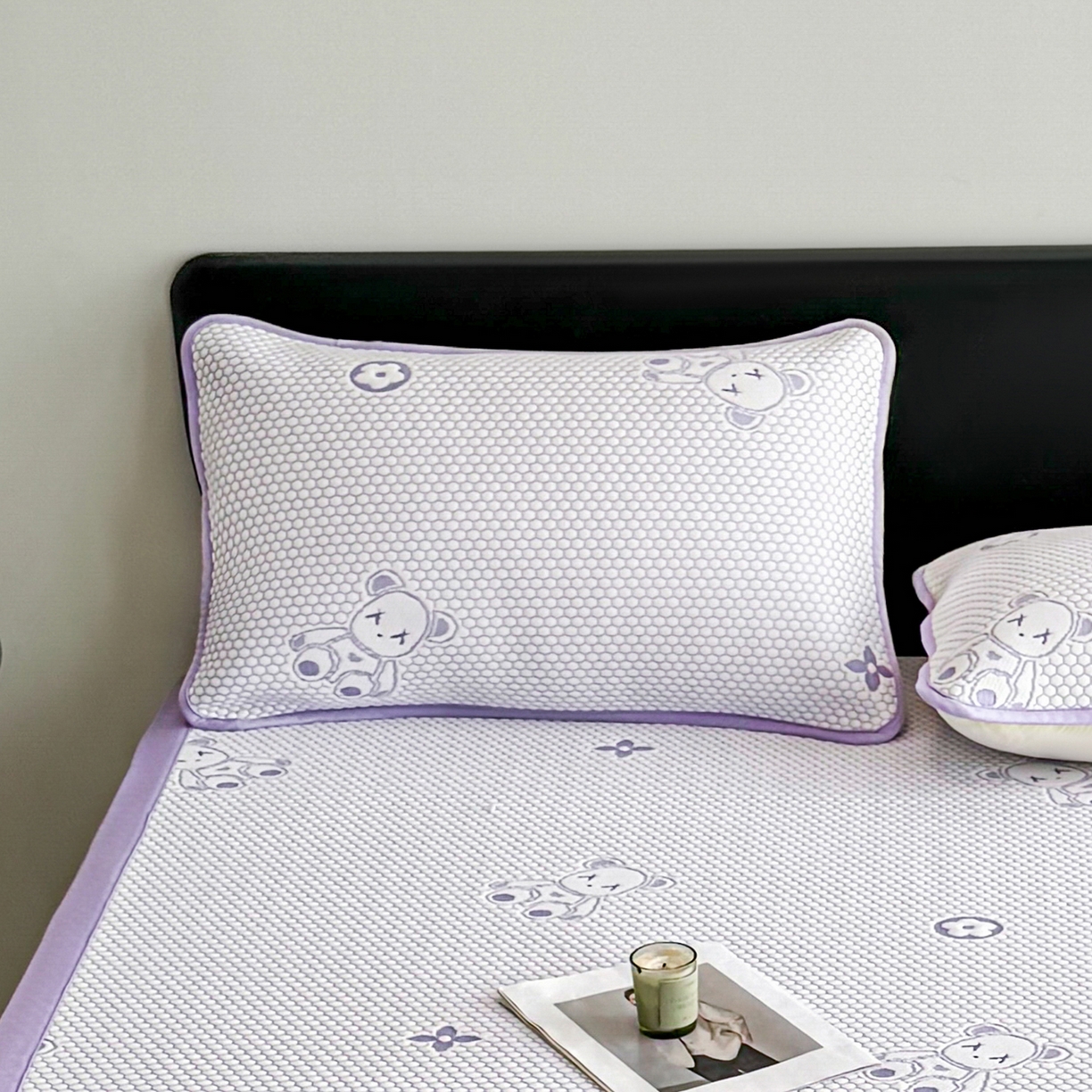 91家纺网 家纺一手货源 找家纺 奇丝雅 2026新款夏季A类卡通冰豆豆冰丝凉席枕套凉感家用可机洗单人学生宿舍48×74cm一只一对 抱抱熊-紫