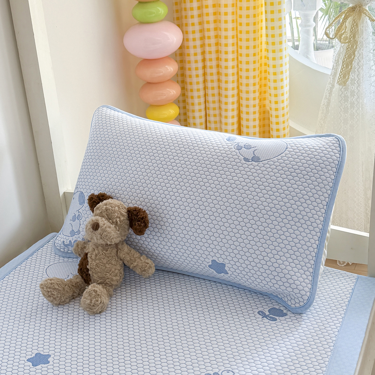 91家纺网 家纺一手货源 找家纺 奇丝雅 2026新款夏季A类卡通冰豆豆冰丝凉席枕套凉感家用可机洗单人学生宿舍48×74cm一只一对 卡皮巴拉-蓝