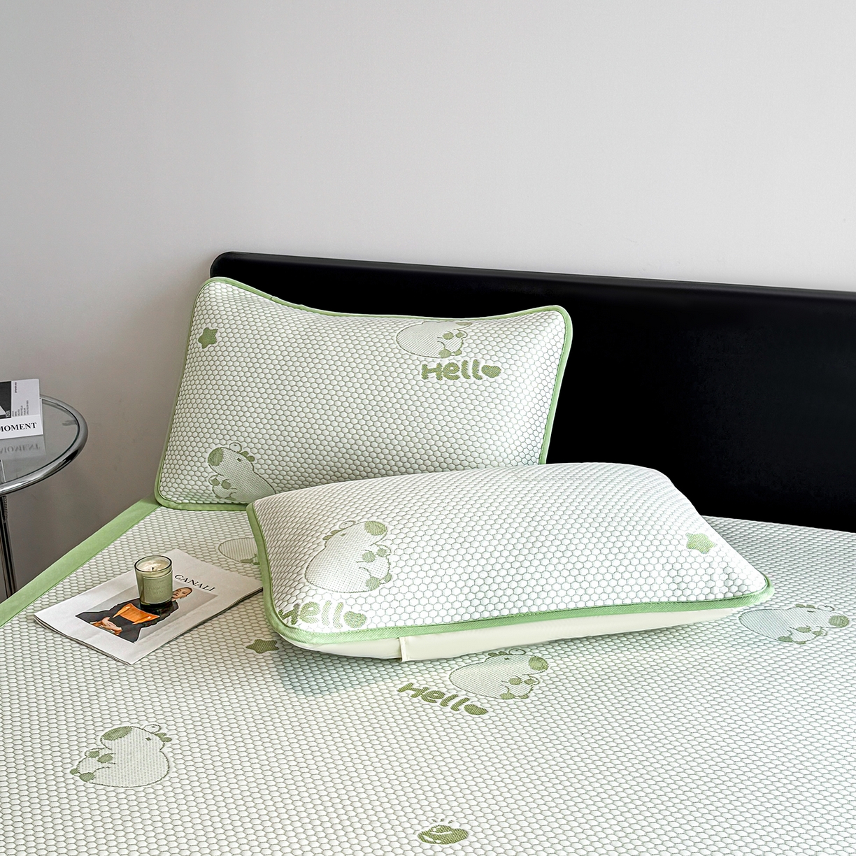 91家纺网 家纺一手货源 找家纺 奇丝雅 2026新款夏季A类卡通冰豆豆冰丝凉席枕套凉感家用可机洗单人学生宿舍48×74cm一只一对 卡皮巴拉-绿