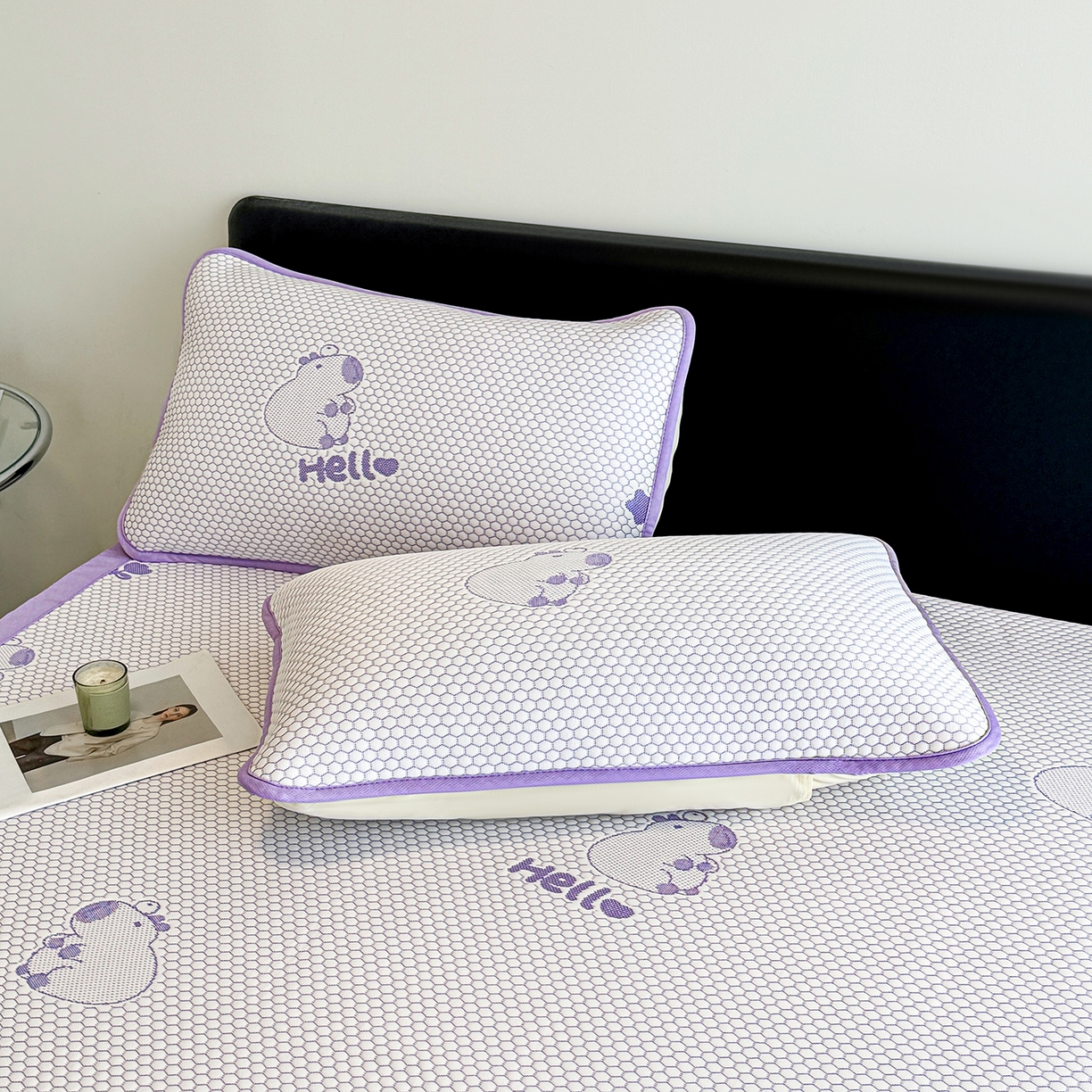 91家纺网 家纺一手货源 找家纺 奇丝雅 2026新款夏季A类卡通冰豆豆冰丝凉席枕套凉感家用可机洗单人学生宿舍48×74cm一只一对 卡皮巴拉-紫