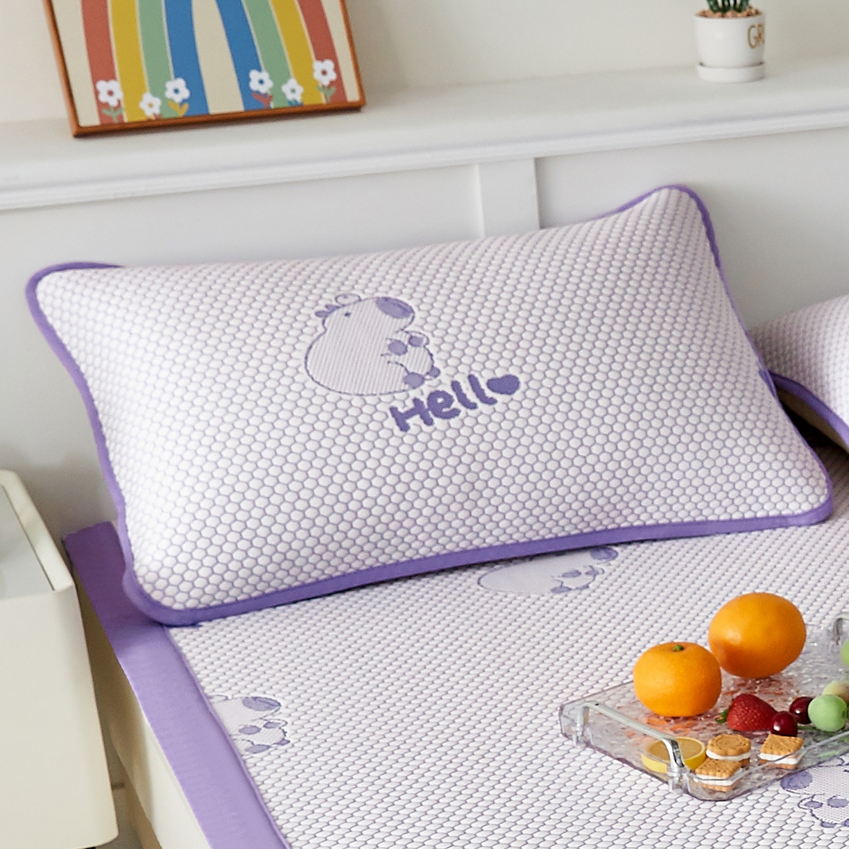 91家纺网 家纺一手货源 找家纺 奇丝雅 2026新款夏季A类卡通冰豆豆冰丝凉席枕套凉感家用可机洗单人学生宿舍48×74cm一只一对 卡皮巴拉-紫