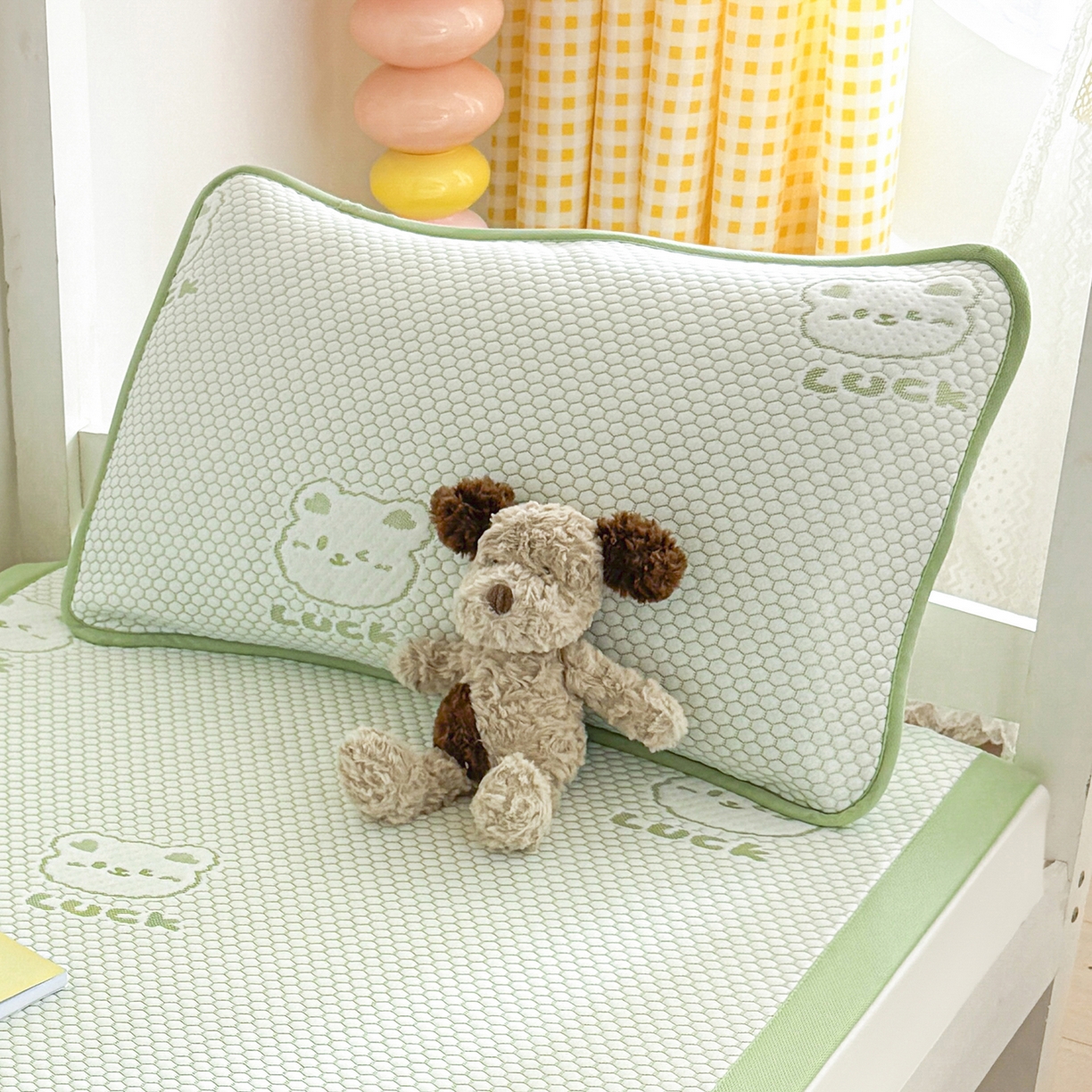 家品罗兰 2026新款夏季A类卡通冰豆豆冰丝凉席枕套凉感家用可机洗单人学生宿舍48×74cm一只一对 小冰熊-绿