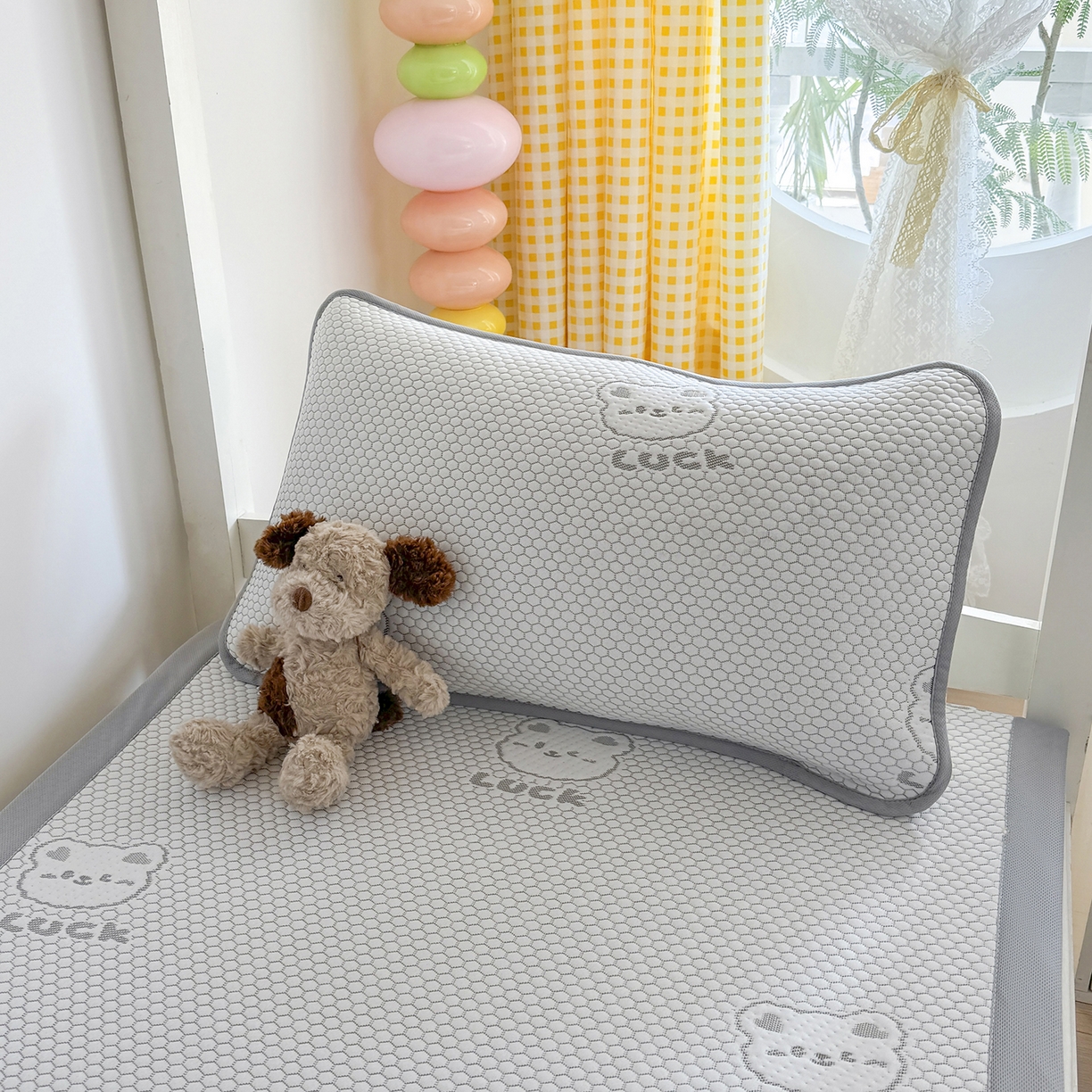 奇丝雅 2026新款夏季A类卡通冰豆豆冰丝凉席枕套凉感家用可机洗单人学生宿舍48×74cm一只一对 小冰熊-灰