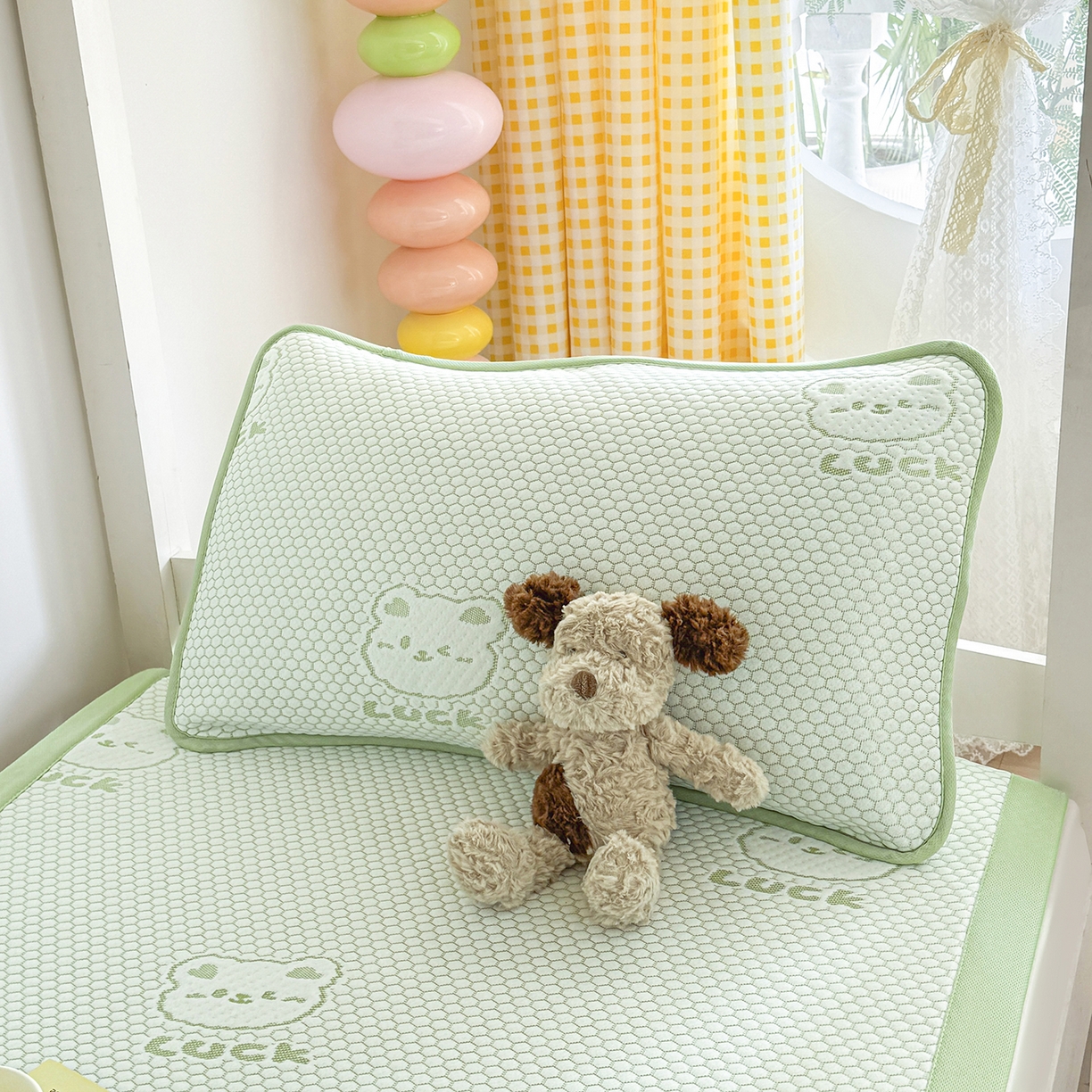 奇丝雅 2026新款夏季A类卡通冰豆豆冰丝凉席枕套凉感家用可机洗单人学生宿舍48×74cm一只一对 小冰熊-绿