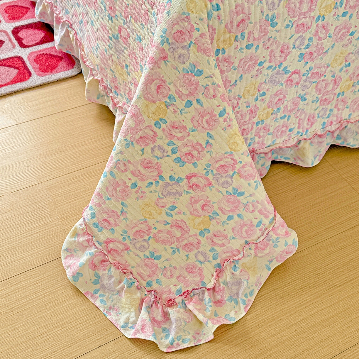 91家纺网 家纺一手货源 找家纺 （总）恒尚居 2026新款云感皱皱纱床盖花边床单双层纱床盖三件套-四季款