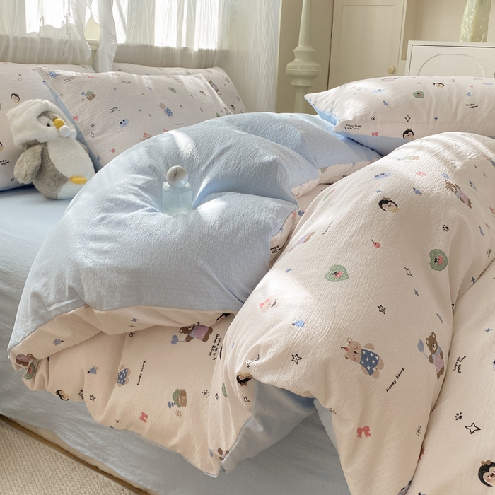 红日子纺织品 2026新款云感皱皱纱四件套 活力萌熊