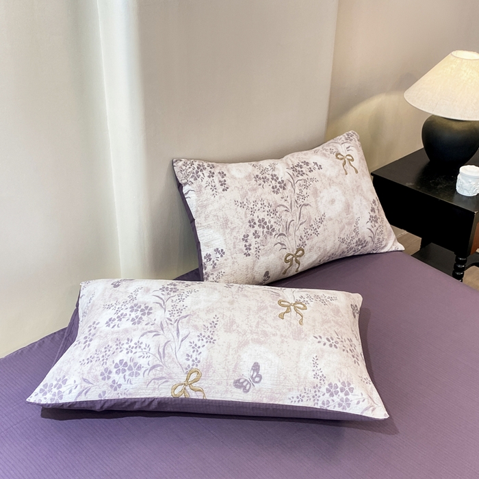 91家纺网 家纺一手货源 找家纺 红日子纺织品 2026新款云感皱皱纱四件套 兰亭-紫