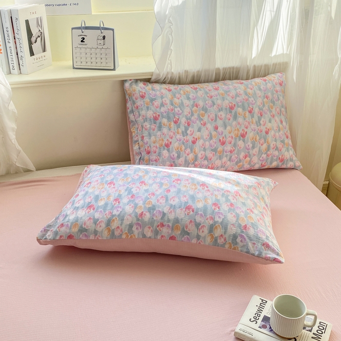 91家纺网 家纺一手货源 找家纺 红日子纺织品 2026新款云感皱皱纱四件套 浓情郁金香