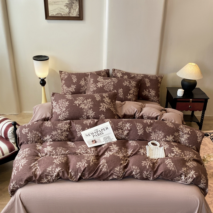 91家纺网 家纺一手货源 找家纺 红日子纺织品 2026新款云感皱皱纱四件套 夕颜-棕