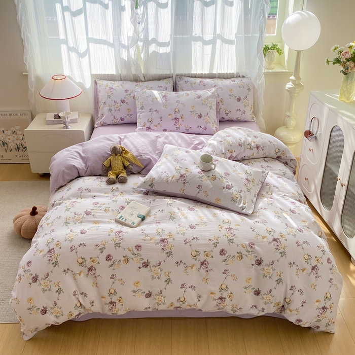 91家纺网 家纺一手货源 找家纺 红日子纺织品 2026新款云感皱皱纱四件套 悠悠小院