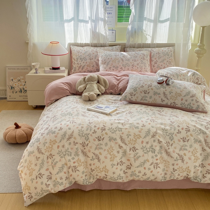 91家纺网 家纺一手货源 找家纺 红日子纺织品 2026新款云感皱皱纱四件套 田园拾光