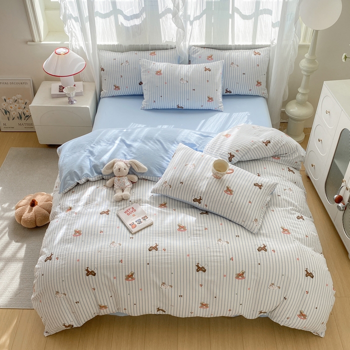 91家纺网 家纺一手货源 找家纺 红日子纺织品 2026新款云感皱皱纱四件套 童年木马