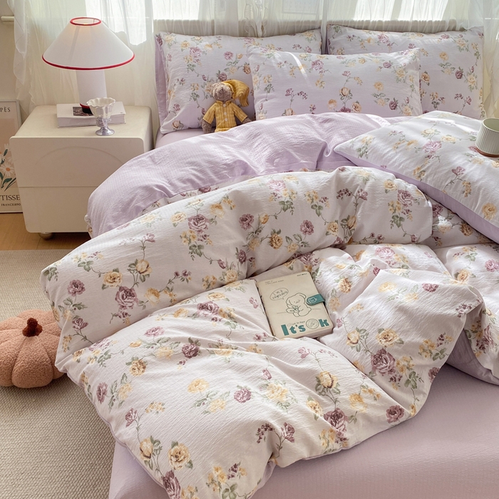 91家纺网 家纺一手货源 找家纺 红日子纺织品 2026新款云感皱皱纱四件套 悠悠小院