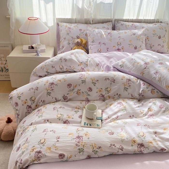 91家纺网 家纺一手货源 找家纺 红日子纺织品 2026新款云感皱皱纱四件套 悠悠小院