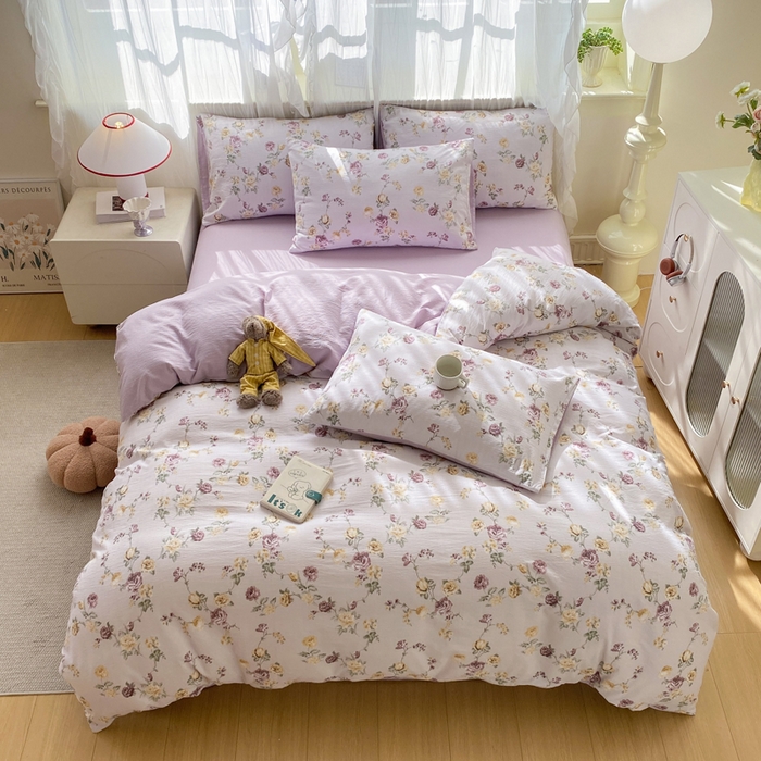 91家纺网 家纺一手货源 找家纺 红日子纺织品 2026新款云感皱皱纱四件套 悠悠小院