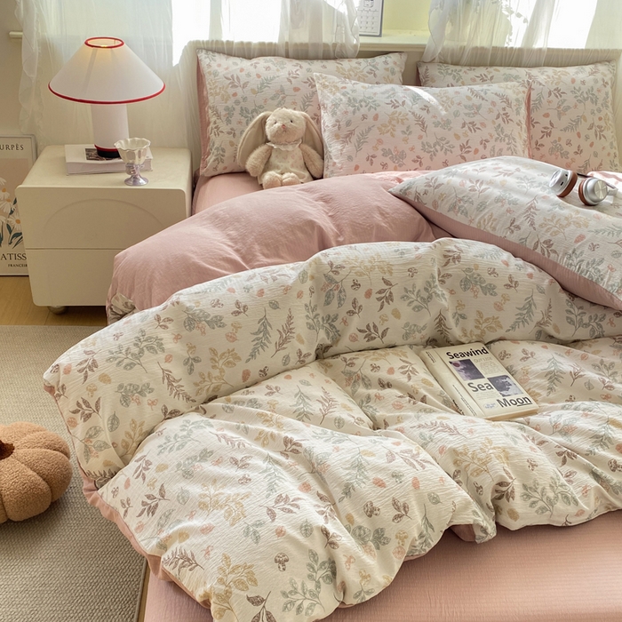 91家纺网 家纺一手货源 找家纺 红日子纺织品 2026新款云感皱皱纱四件套 田园拾光