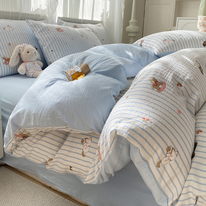 红日子纺织品 2026新款云感皱皱纱四件套 童年木马