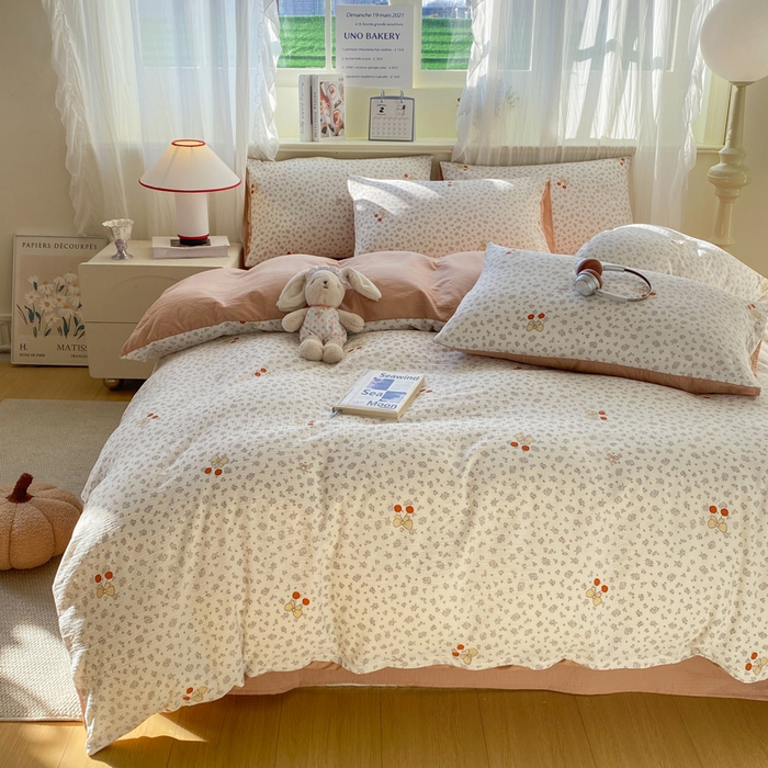 91家纺网 家纺一手货源 找家纺 红日子纺织品 2026新款云感皱皱纱四件套 秘密花园