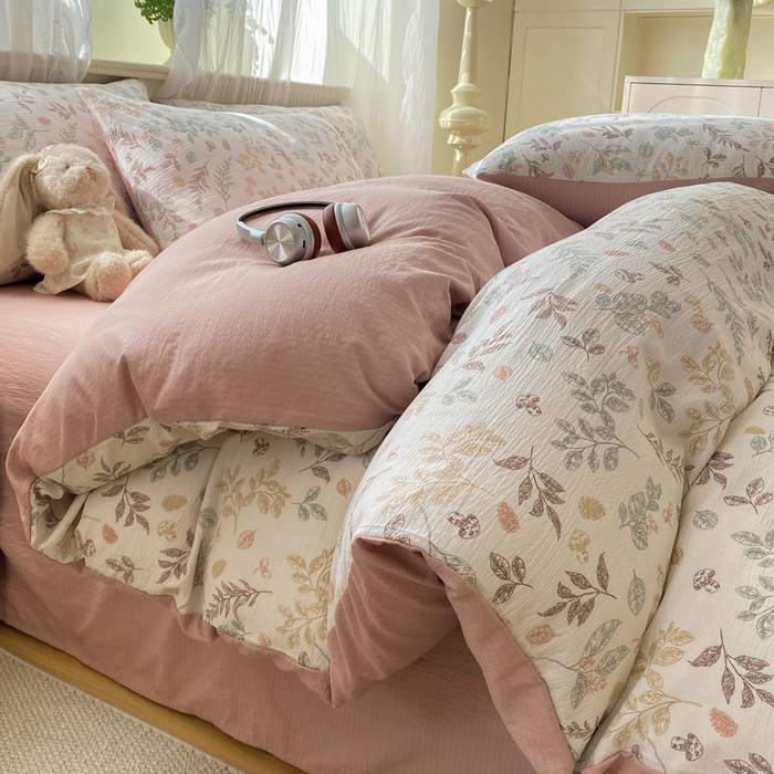 红日子纺织品 2026新款云感皱皱纱四件套 田园拾光