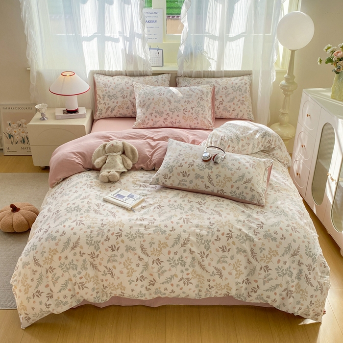 91家纺网 家纺一手货源 找家纺 红日子纺织品 2026新款云感皱皱纱四件套 田园拾光