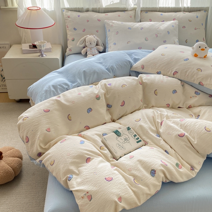 91家纺网 家纺一手货源 找家纺 红日子纺织品 2026新款云感皱皱纱四件套 夏日缤纷