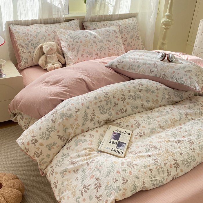 91家纺网 家纺一手货源 找家纺 红日子纺织品 2026新款云感皱皱纱四件套 田园拾光