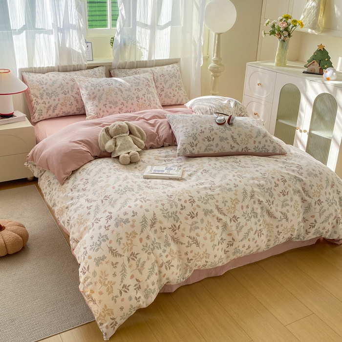 91家纺网 家纺一手货源 找家纺 红日子纺织品 2026新款云感皱皱纱四件套 田园拾光