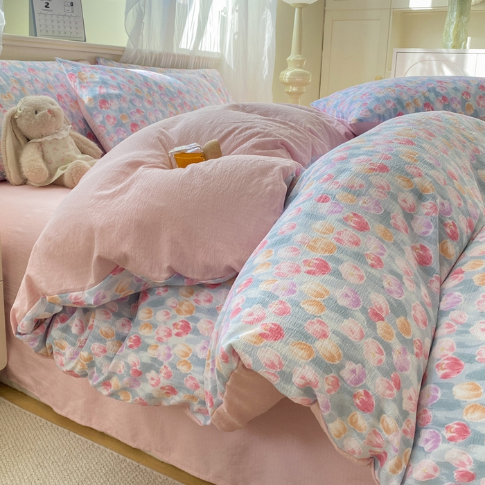 红日子纺织品 2026新款云感皱皱纱四件套 浓情郁金香