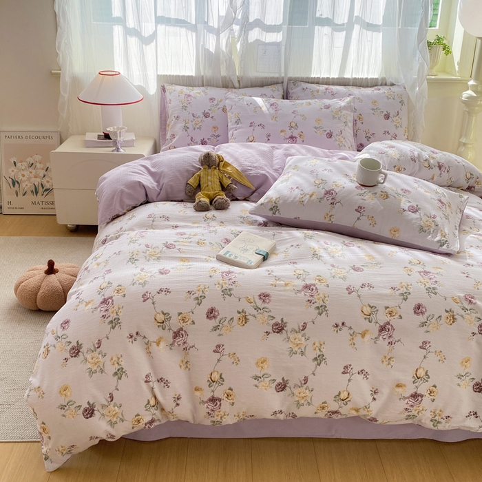 91家纺网 家纺一手货源 找家纺 红日子纺织品 2026新款云感皱皱纱四件套 悠悠小院