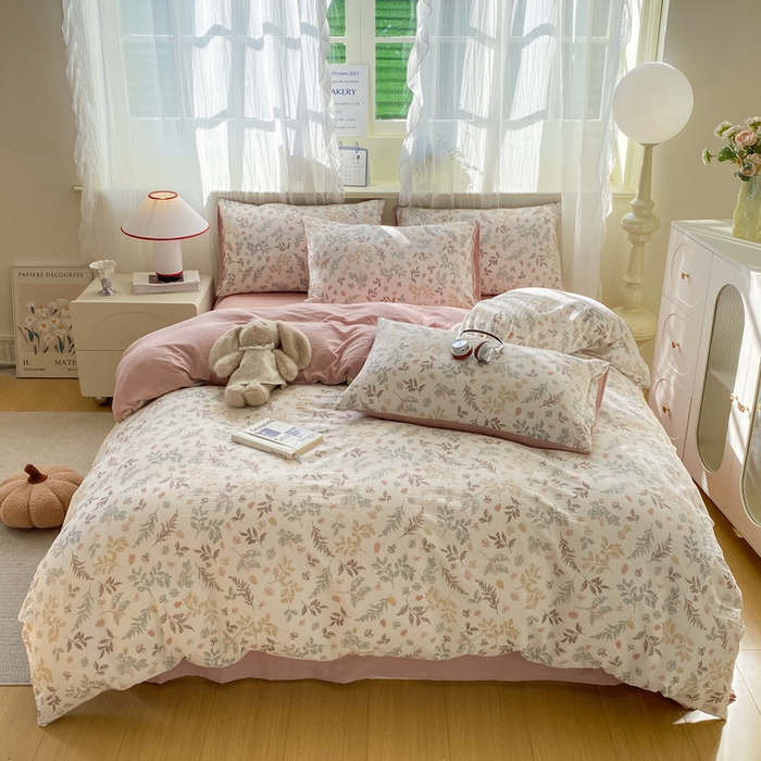 91家纺网 家纺一手货源 找家纺 红日子纺织品 2026新款云感皱皱纱四件套 田园拾光