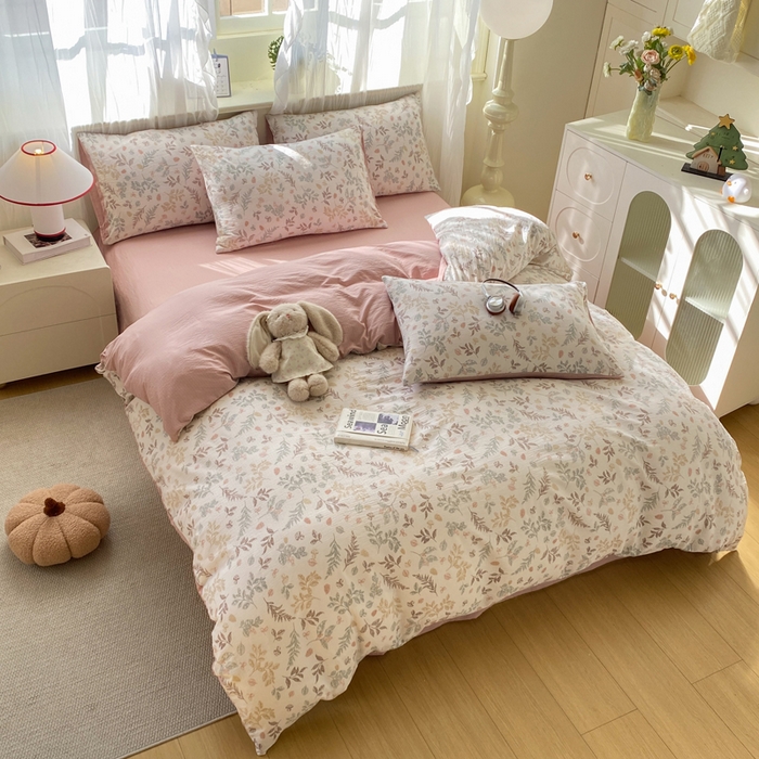 91家纺网 家纺一手货源 找家纺 红日子纺织品 2026新款云感皱皱纱四件套 田园拾光