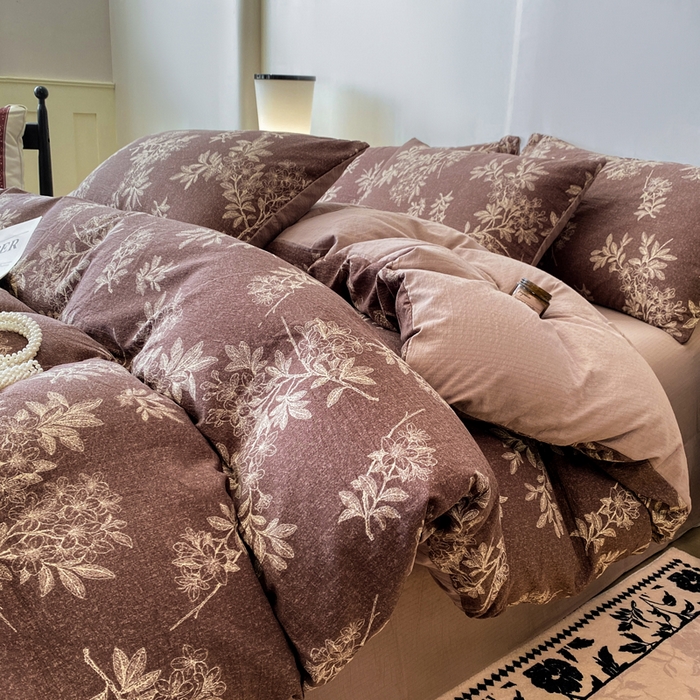 红日子纺织品 2026新款云感皱皱纱四件套 夕颜-棕