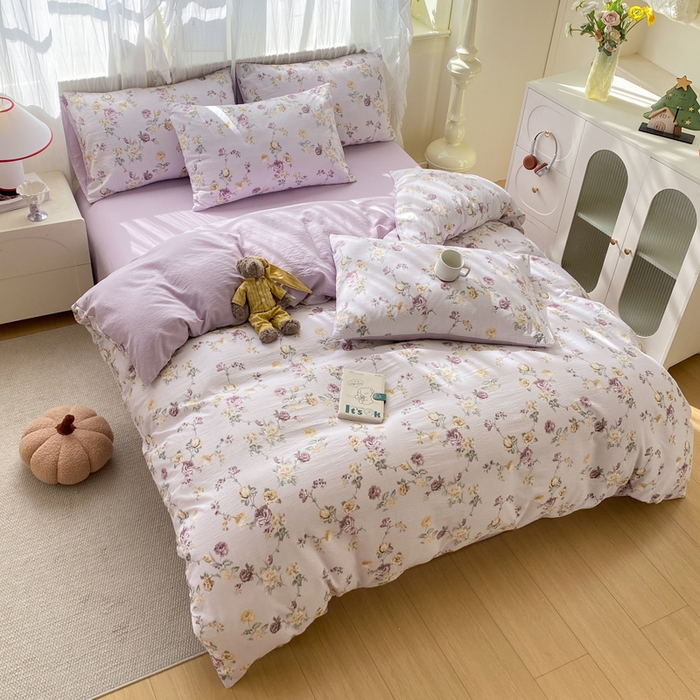 91家纺网 家纺一手货源 找家纺 红日子纺织品 2026新款云感皱皱纱四件套 悠悠小院