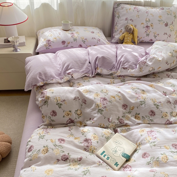 91家纺网 家纺一手货源 找家纺 红日子纺织品 2026新款云感皱皱纱四件套 悠悠小院