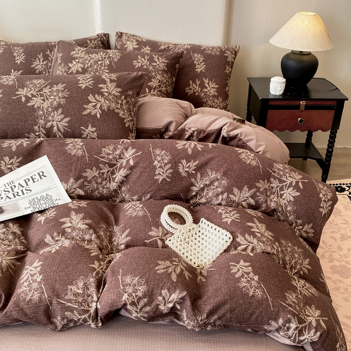 91家纺网 家纺一手货源 找家纺 红日子纺织品 2026新款云感皱皱纱四件套 夕颜-棕