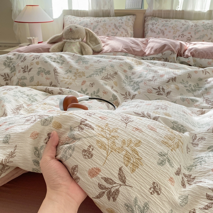 91家纺网 家纺一手货源 找家纺 红日子纺织品 2026新款云感皱皱纱四件套 田园拾光