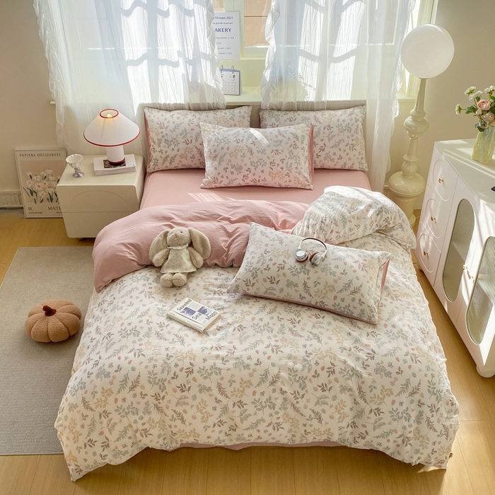 91家纺网 家纺一手货源 找家纺 红日子纺织品 2026新款云感皱皱纱四件套 田园拾光