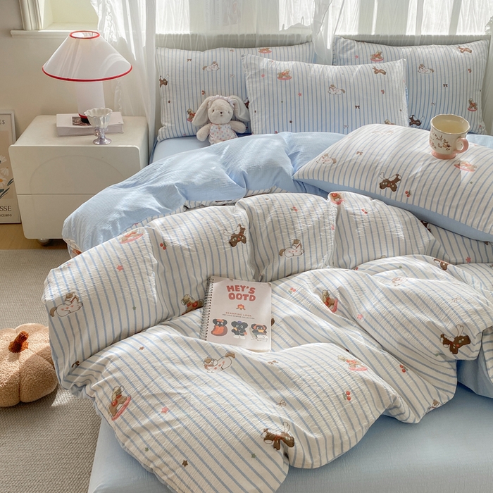 91家纺网 家纺一手货源 找家纺 红日子纺织品 2026新款云感皱皱纱四件套 童年木马