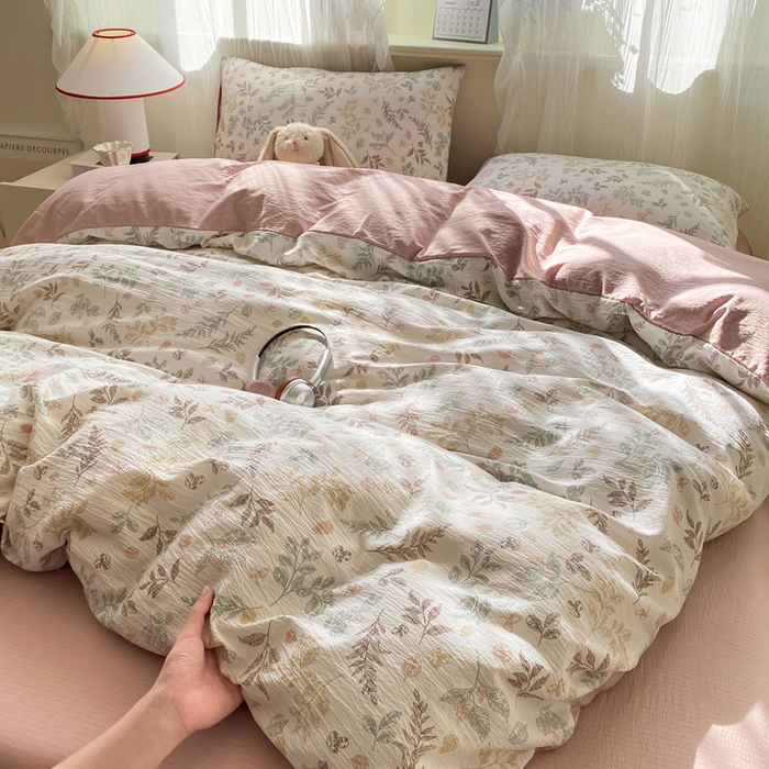 91家纺网 家纺一手货源 找家纺 红日子纺织品 2026新款云感皱皱纱四件套 田园拾光