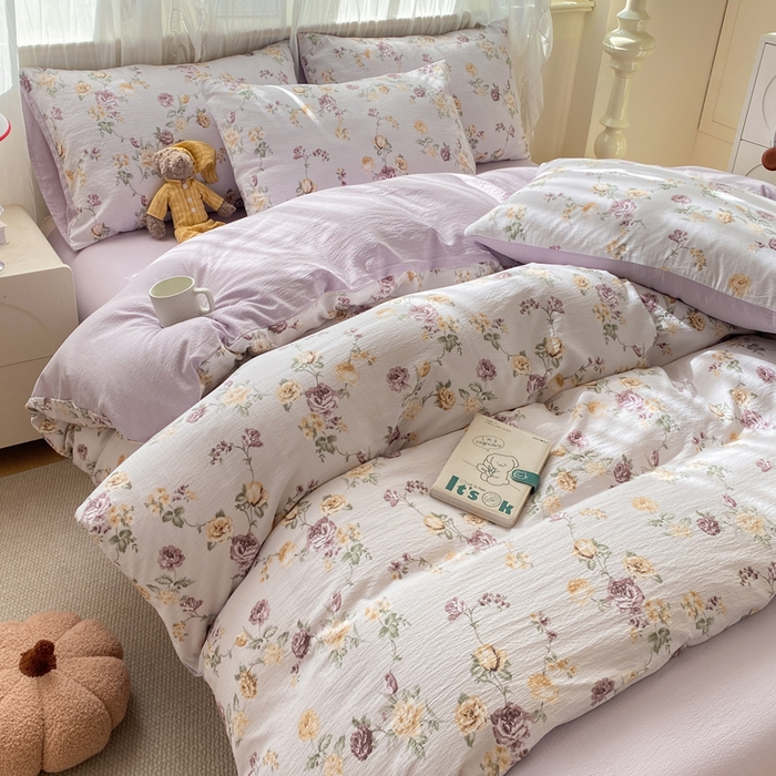 91家纺网 家纺一手货源 找家纺 红日子纺织品 2026新款云感皱皱纱四件套 悠悠小院