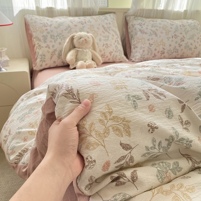 91家纺网 家纺一手货源 找家纺 红日子纺织品 2026新款云感皱皱纱四件套 田园拾光