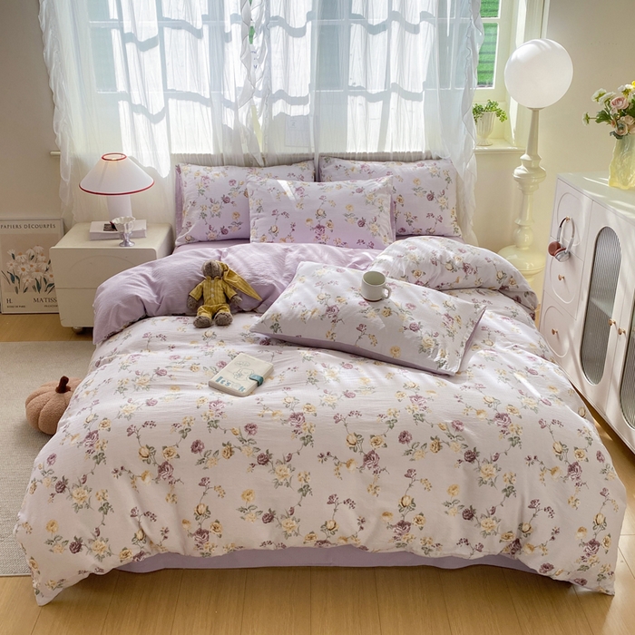 91家纺网 家纺一手货源 找家纺 红日子纺织品 2026新款云感皱皱纱四件套 悠悠小院