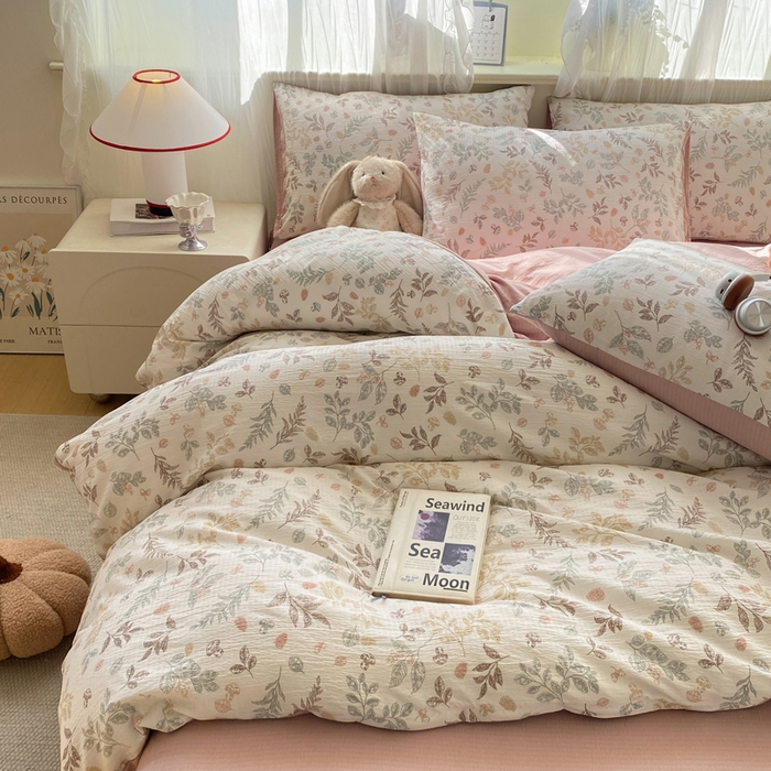 91家纺网 家纺一手货源 找家纺 红日子纺织品 2026新款云感皱皱纱四件套 田园拾光