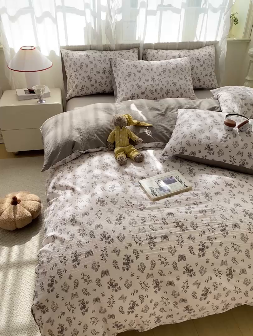 91家纺网 家纺一手货源 找家纺 （总）红日子纺织品 2026新款云感皱皱纱四件套