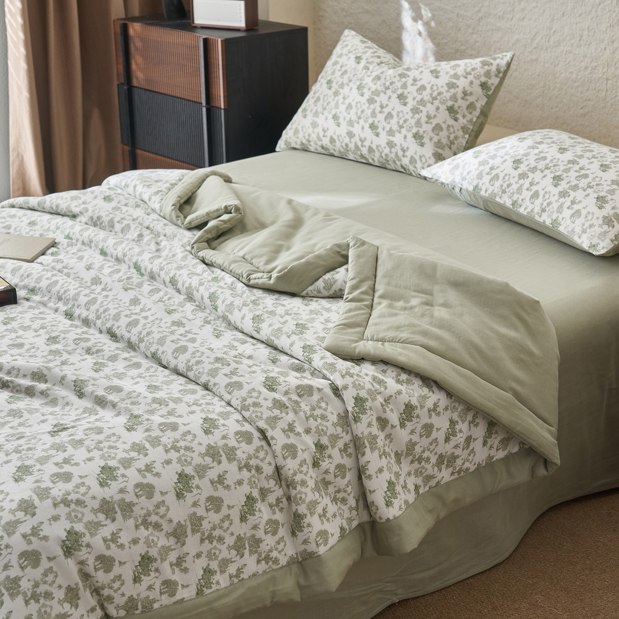 91家纺网 家纺一手货源 找家纺 晨曦家纺 2026新款全棉双层纱夏被四件套复古纯棉中国风夏凉被 清野序