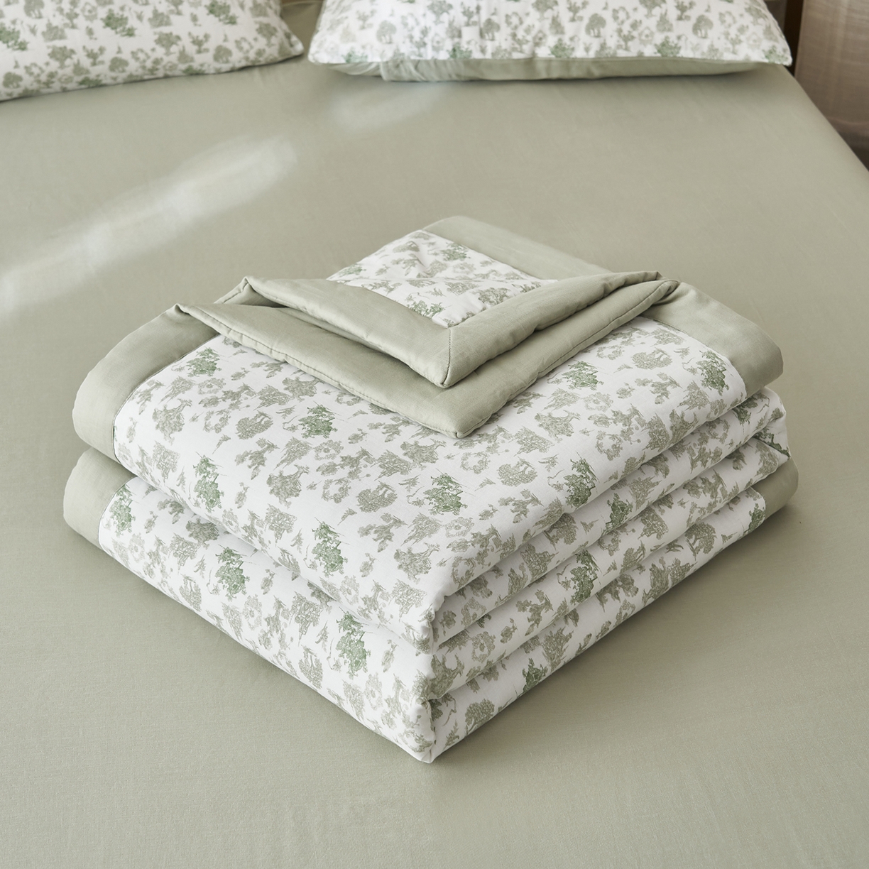 91家纺网 家纺一手货源 找家纺 晨曦家纺 2026新款全棉双层纱夏被四件套复古纯棉中国风夏凉被 清野序