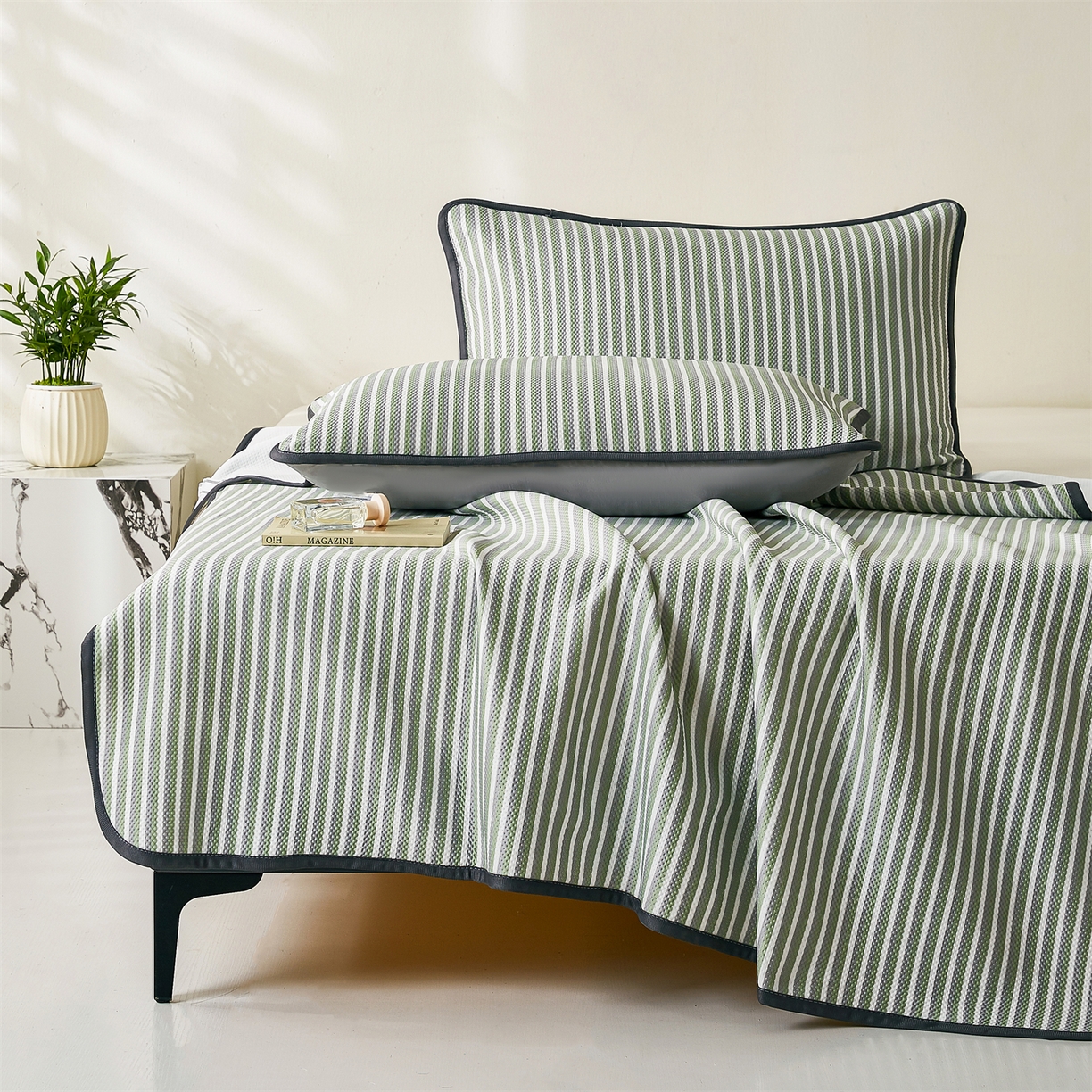 （总）源舍家纺 2026新款乙纶PE国标凉席律动无印风条纹可机洗凉感值0.31床单款床笠款