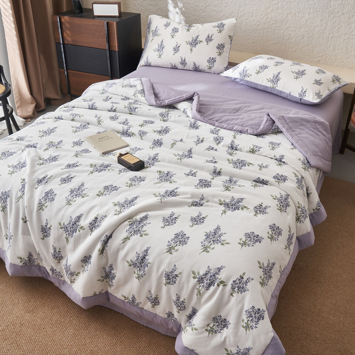 91家纺网 家纺一手货源 找家纺 晨曦家纺 2026新款全棉双层纱夏被四件套复古纯棉中国风夏凉被 蓝花序